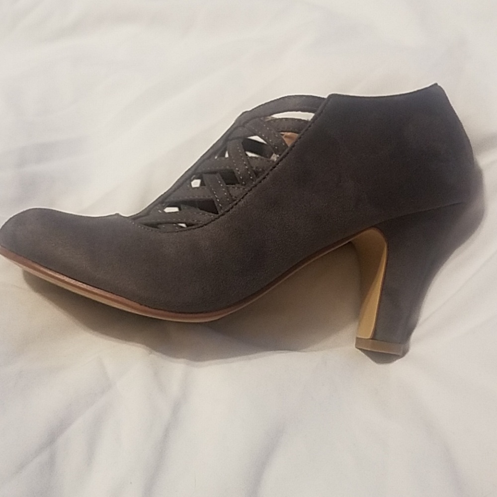 Gray caged heels